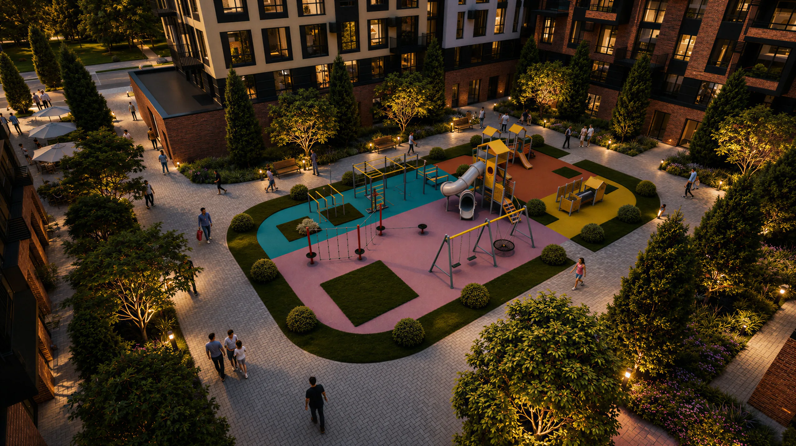 A car-free courtyard park